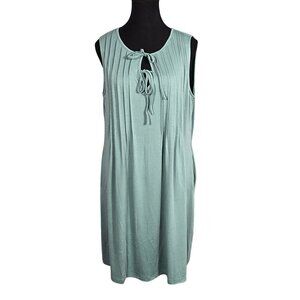 NWOT | Sage Green Pleated Shift Dress | Side Pockets | Tie Neck | Large